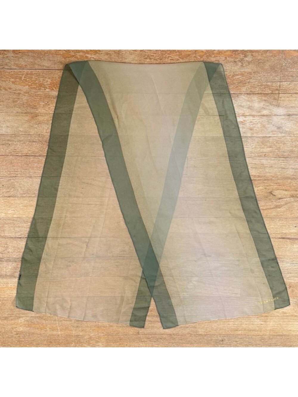 Vintage Sheer Ombre Silk Scarf 90s Ellen Tracy Olive Green/Taupe Oblong